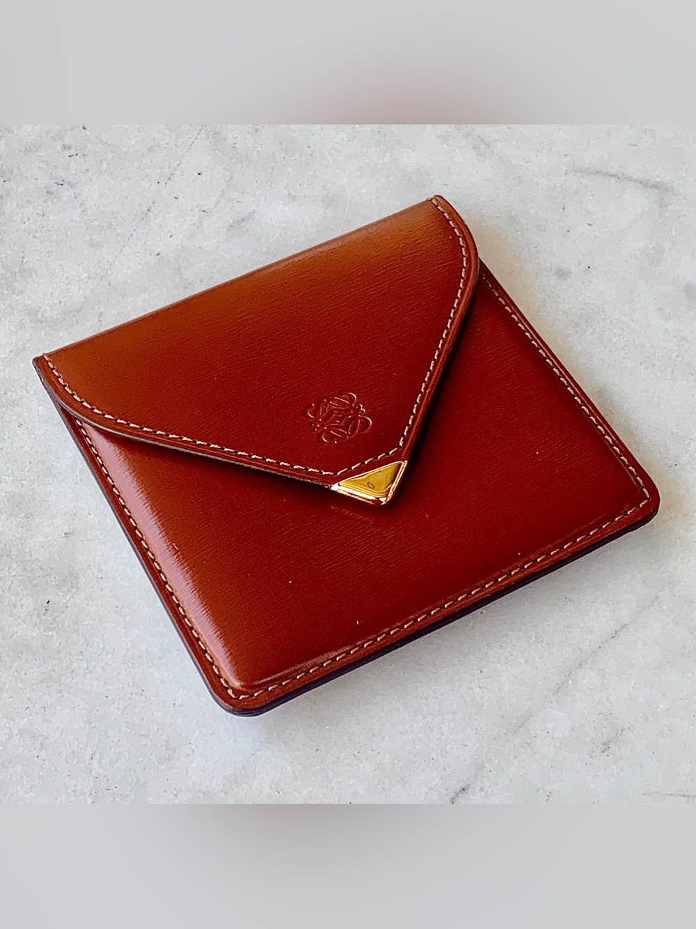 LOEWE ANAGRAM Leather Envelope FLAP COIN POUCH PURSE in Brown VINTAGE 2003